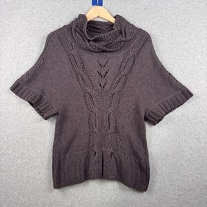 Guinevere Sweater Womens Small Gray Cowl Short Slv Cable Pullover Anthropologie